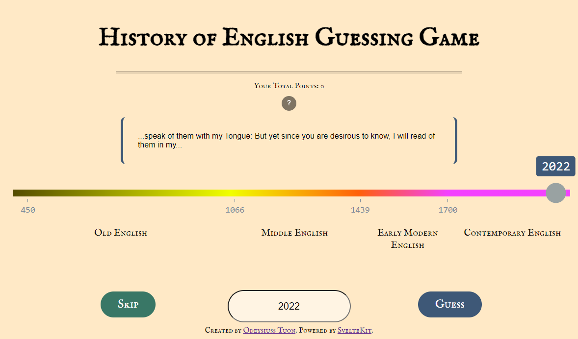 History of English Guessing Game